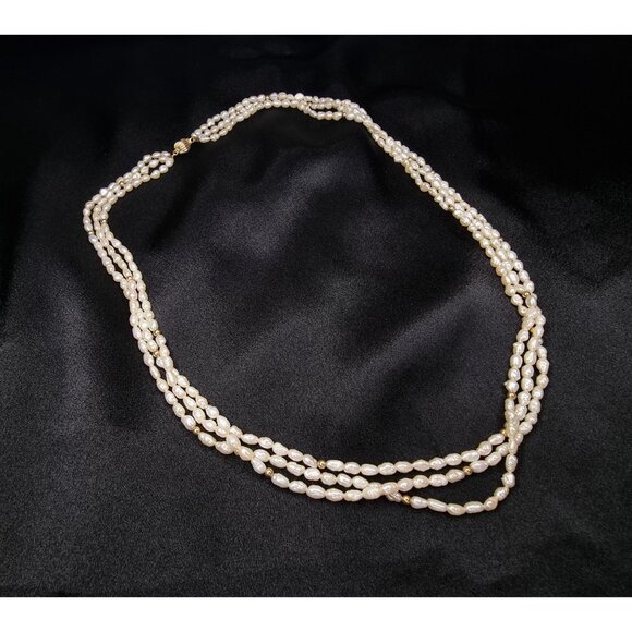 Vintage 14K Gold Freshwater Pearl Triple Strand Necklace - Picture 2 of 5